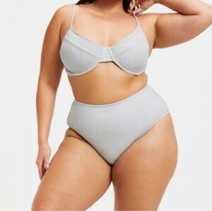 Good American Sparkle Silver Scoop Bra Bikini Top Underwire